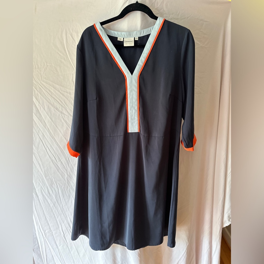 Navy Dress with Orange and blue accents